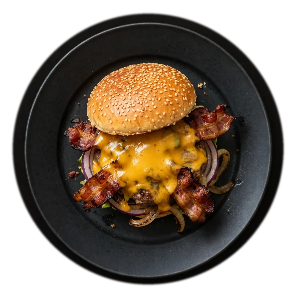 Smokehouse on a dark plate, seen from above