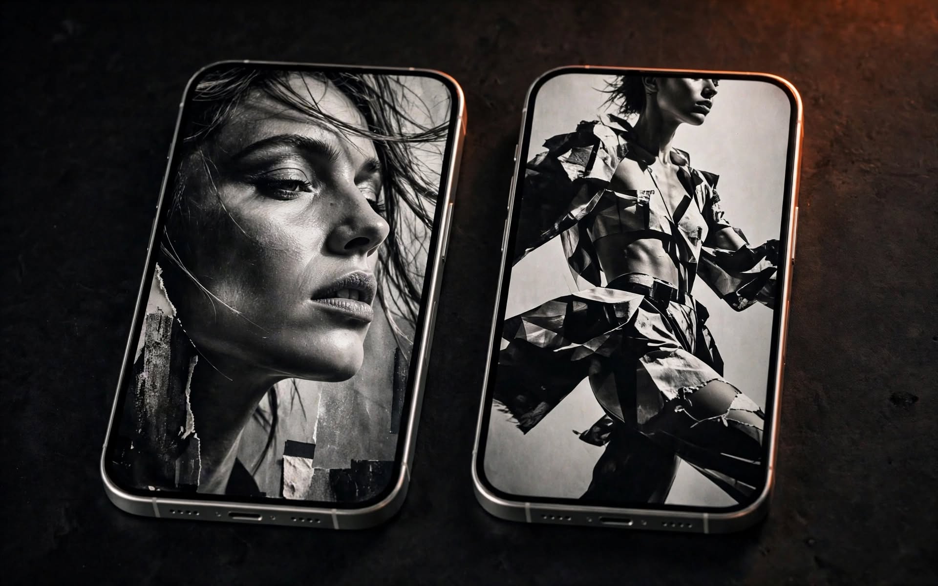 AI-generated concept image: two smartphones showing black-and-white portraits